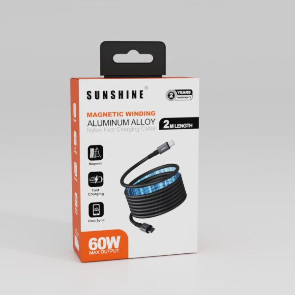 SUNSHINE CAM-6020BK 磁吸充電線 (USB-C 轉 USB-C)(60W-200cm)
