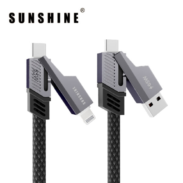 SUNSHINE CAG-BK 四合一 黑色尼龍編織數據線 USB-A/Type-C to Type-C/Lightning(100cm)
