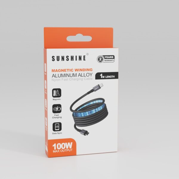 SUNSHINE CAM-1010BK 磁吸充電線 (USB-C 轉 USB-C)(100W-100cm)