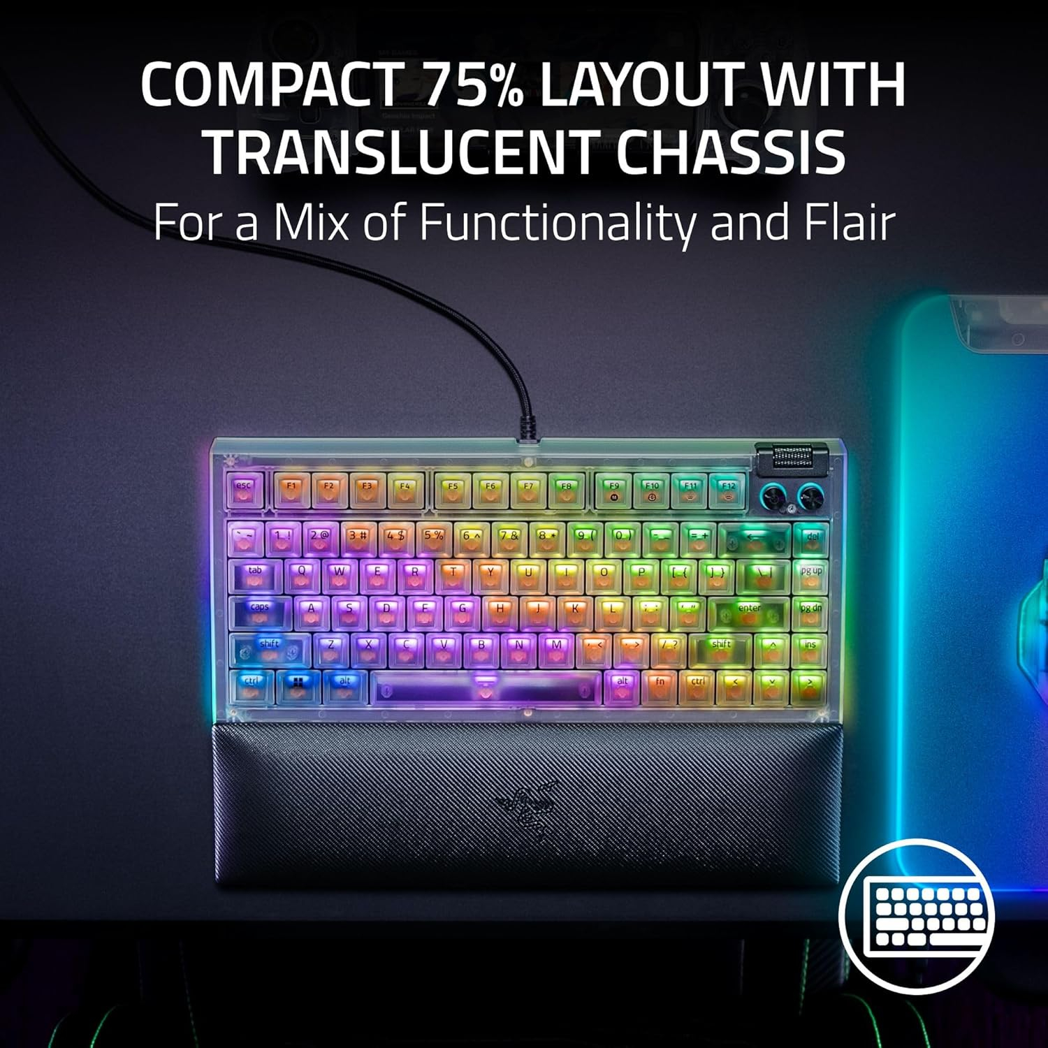 Razer BlackWidow V4 75% Hot-Swappable Phantom White Edition 可換軸 機械式電競鍵盤(觸感橙軸-Phantom White Edition-英文版)