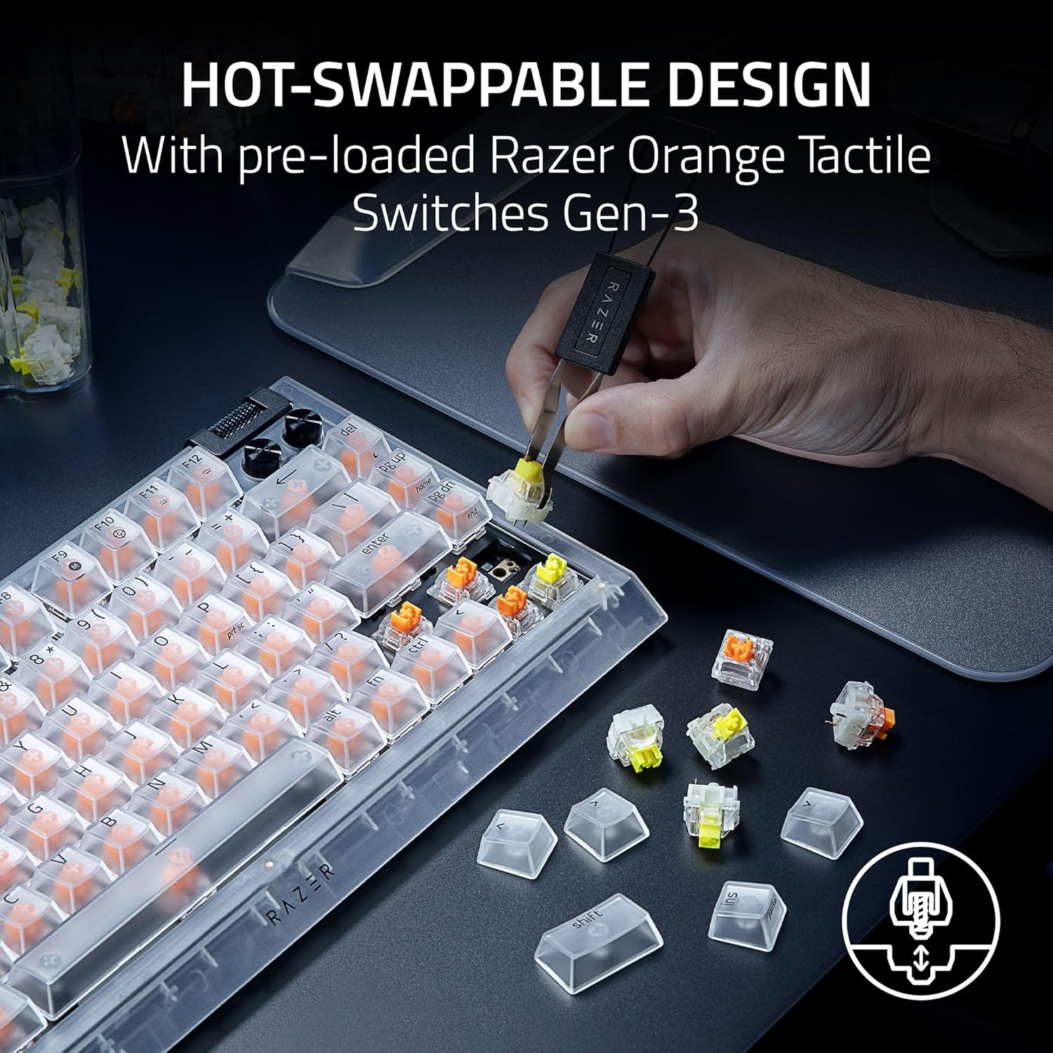 Razer BlackWidow V4 75% Hot-Swappable Phantom White Edition 可換軸 機械式電競鍵盤(觸感橙軸-Phantom White Edition-英文版)