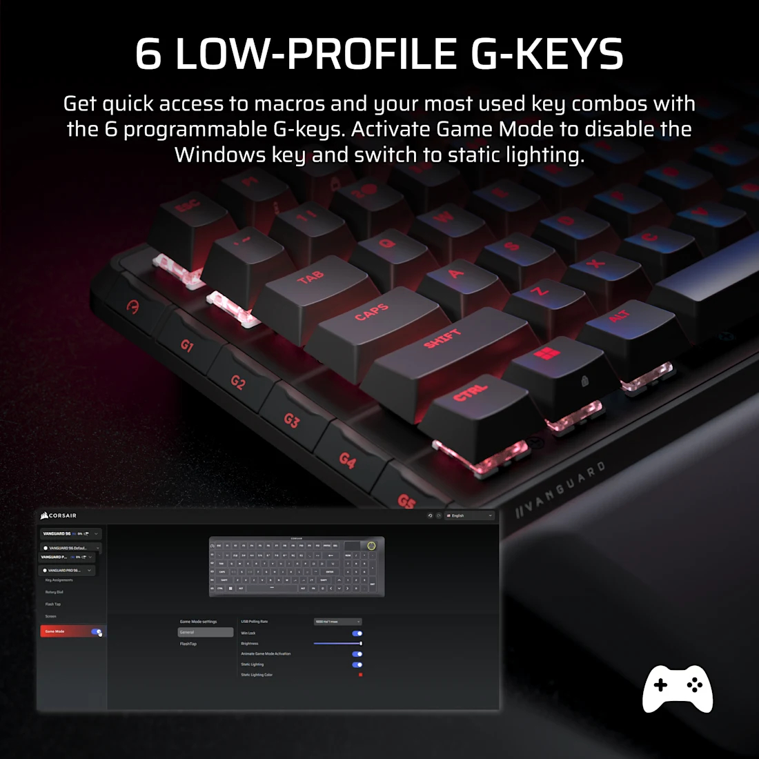 Corsair Vanguard PRO 96-MGX 8kHz 有線磁軸鍵盤(黑色-MGX磁軸)