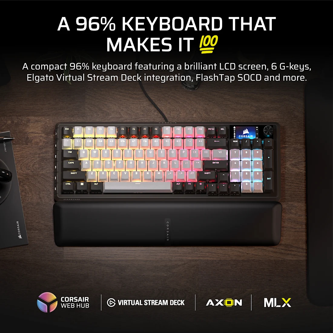 Corsair Vanguard 96-MLX 8kHz 有線機械鍵盤(黑白色-MLX Pulse軸)