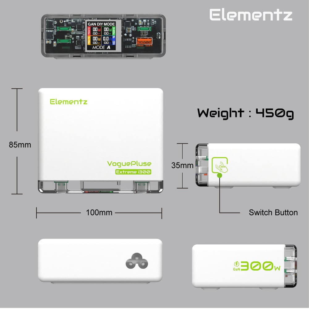 Elementz VoguePluse Extreme i300 3C + 1A 智能分配充電器(300W)