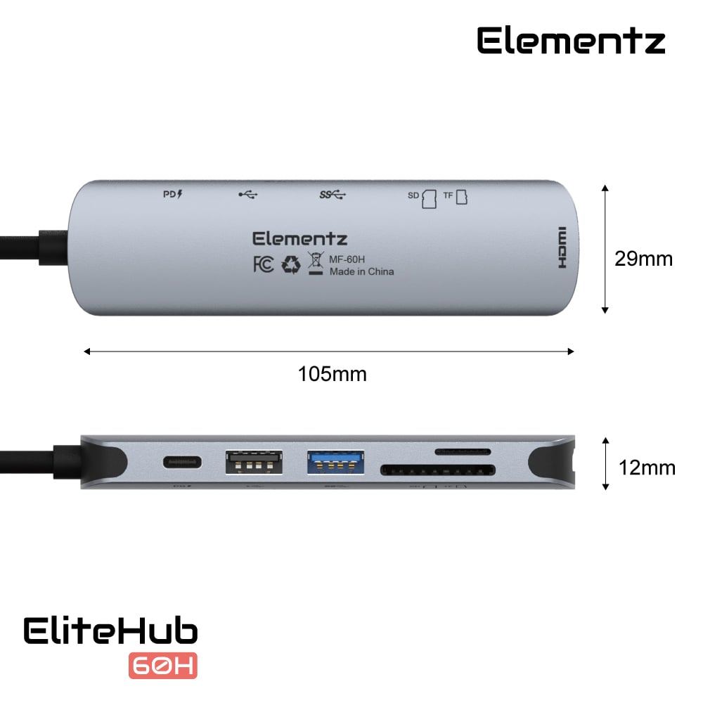 Elementz EliteHub 60H 6 in 1 USB-C Hub 擴展塢