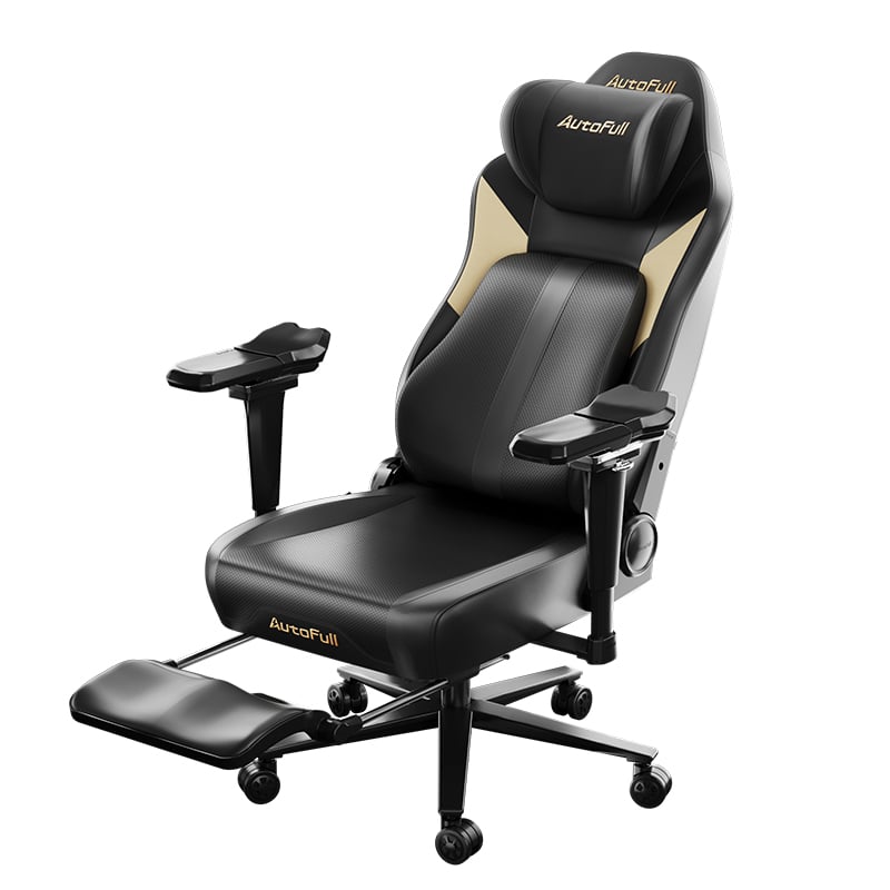 Autofull 傲風 M6系列震動按摩冷暖吹風座墊人體工學電競椅(Pro 2.0-黑色-連腳托)