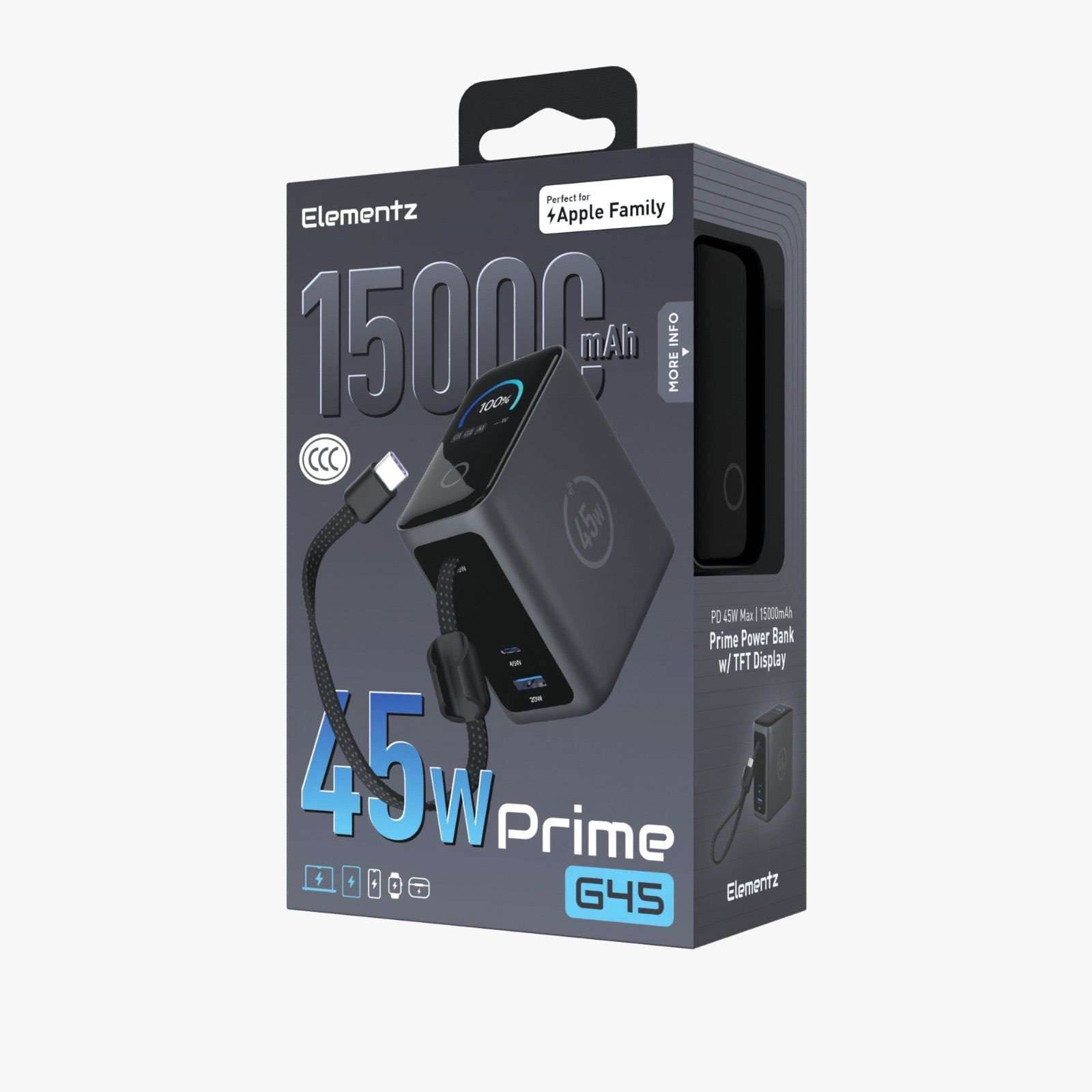 Elementz MagPrime G45 15000mAh CCC認證行動電源(帶TFT顯示屏幕)