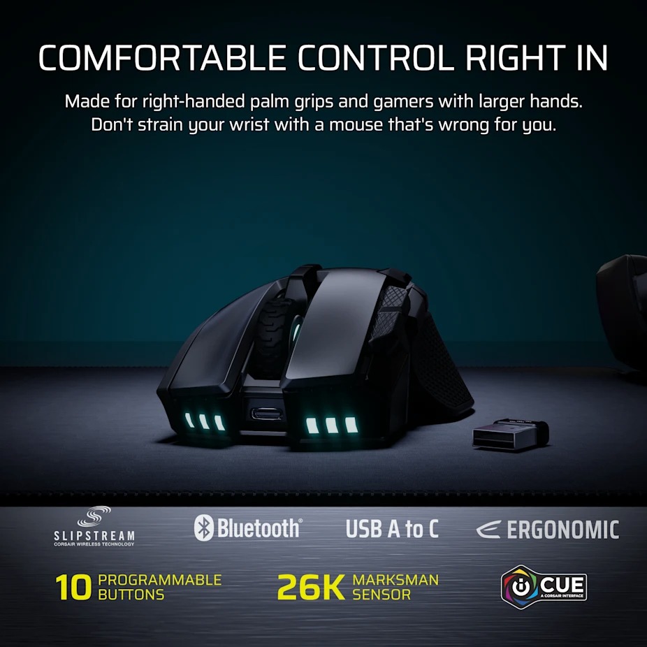 Corsair IRONCLAW WIRELESS SE 無線遊戲滑鼠(黑色)