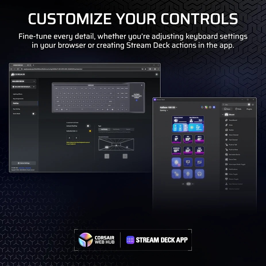 Corsair GALLEON 100 SD 8000Hz 内建Stream Deck 有線遊戲鍵盤(黑色)