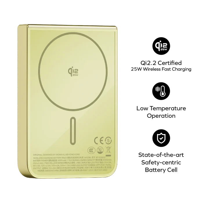 MOMAX 1-Power S.Pass² Qi2 半固態磁吸流動電源(CCC 認證)(IP163Q2)(黃色-10000mAh)