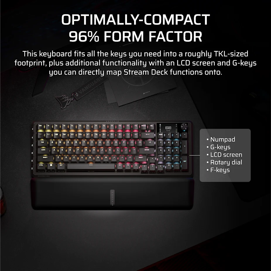 Corsair Vanguard 96 WIRELESS 8kHz 三模無線機械鍵盤(MLX Plasma軸)(黑色)