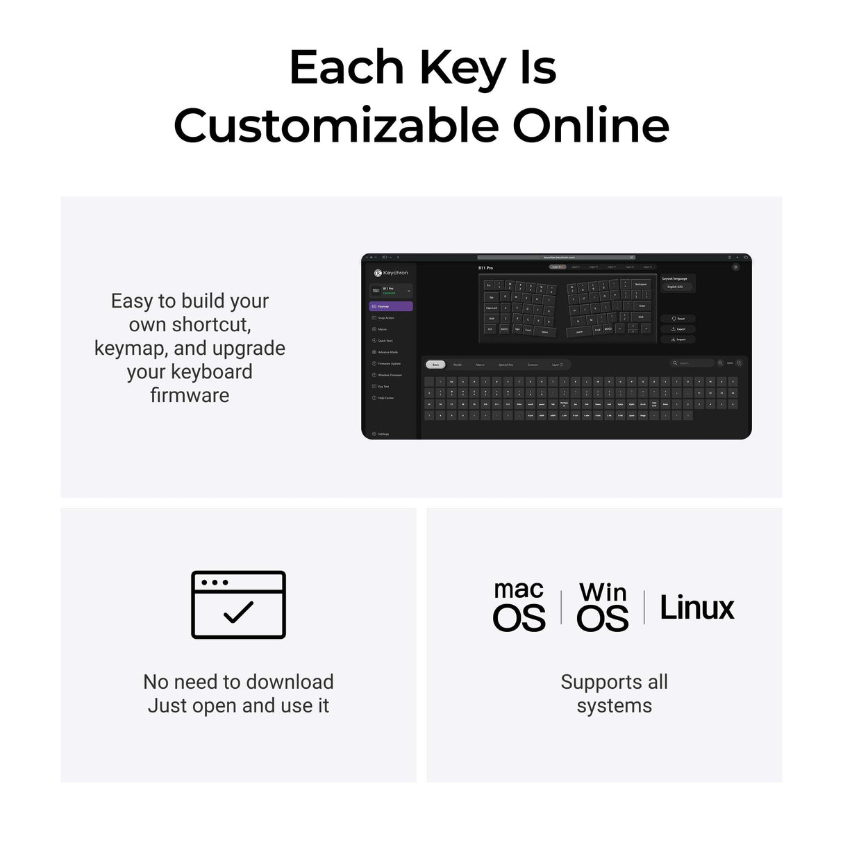 Keychron B11 Pro 超薄無線人體工學可摺疊鍵盤(太空灰)