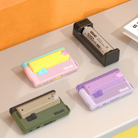 Vinnic Rendezvous 5000mAh 可換電 Type-C 直插式 雙輸出行動電源 (附21700電池兩枚及專用鋰電充電座)(紫色)