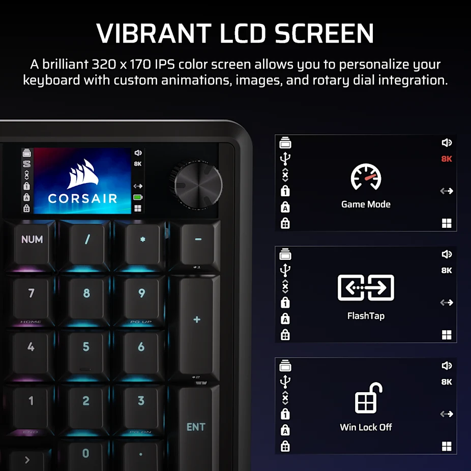 Corsair Vanguard 96 WIRELESS 8kHz 三模無線機械鍵盤(MLX Plasma軸)(黑色)
