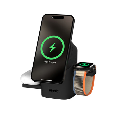 Vinnic Owl Peak 2 三合一機械無線充電座 | 觸控自動旋轉彈出 | 內置散熱風扇(黑色)
