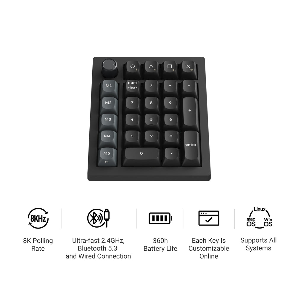 Keychron V0 Ultra 8K (V0U-D4) ZMK 有旋鈕三模無線數字鍵盤(Keychron Silk POM 香蕉軸)
