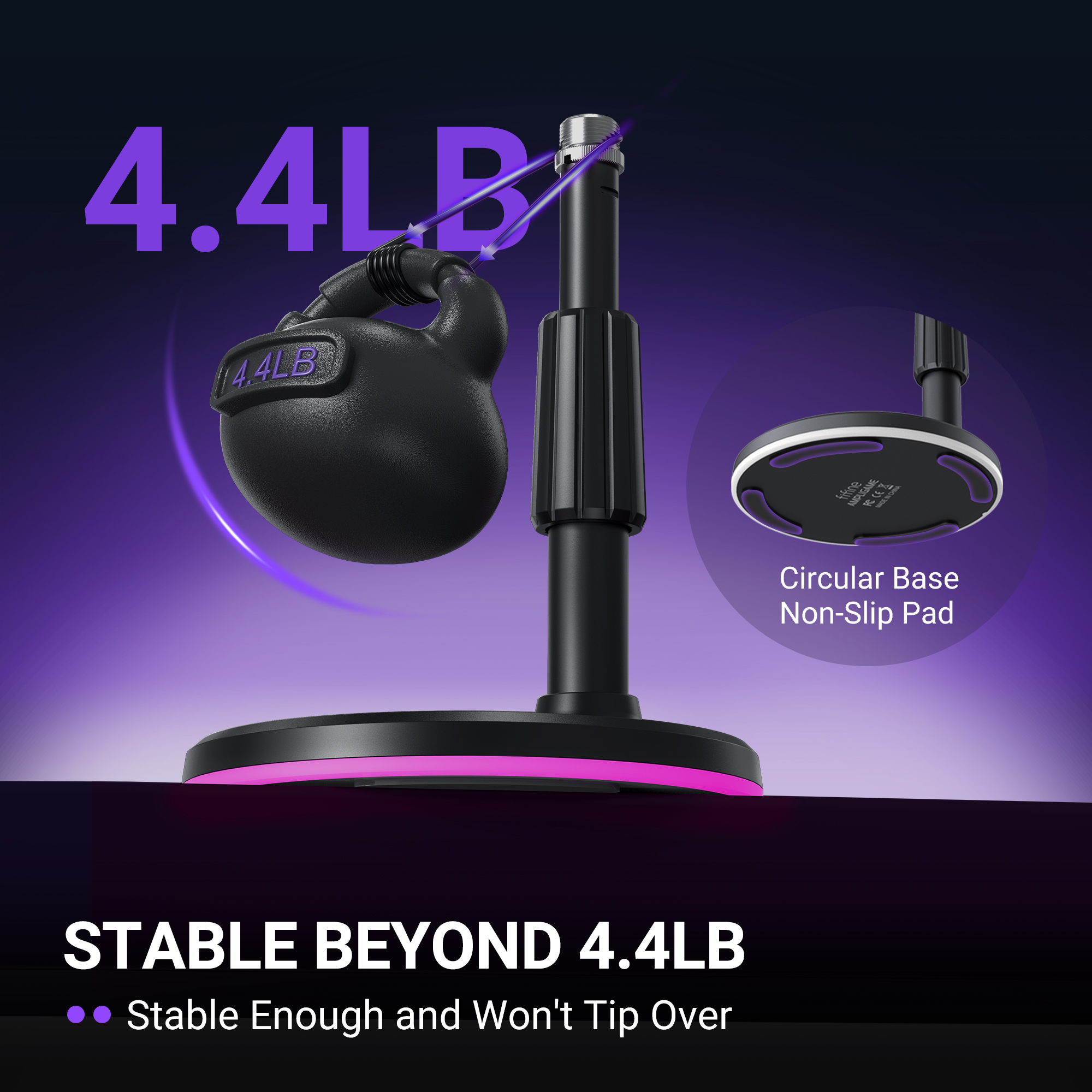 FIFINE BS9 RGB 麥克風支架底座(BS9-黑色)