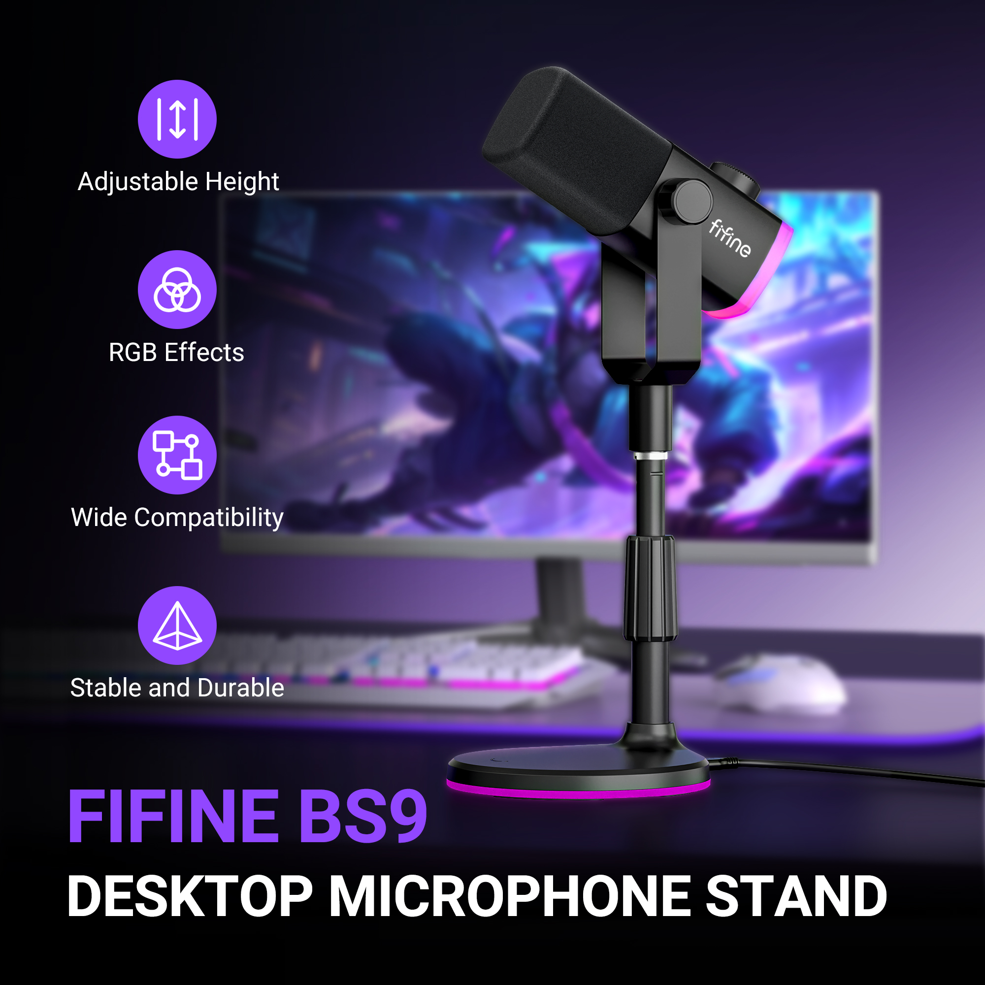 FIFINE BS9 RGB 麥克風支架底座(BS9-黑色)